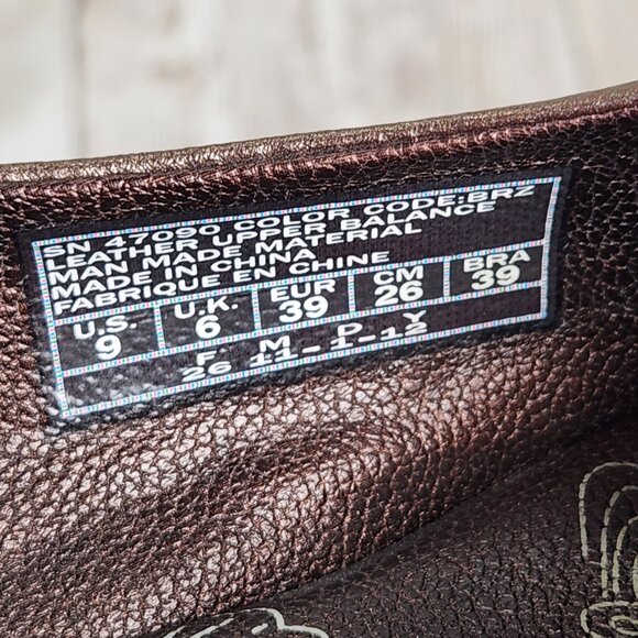 SKECHERS Originals Bikers Women's 9 Bronze Brown Leather Slip-On Peep Toe Flats - Picture 9 of 9